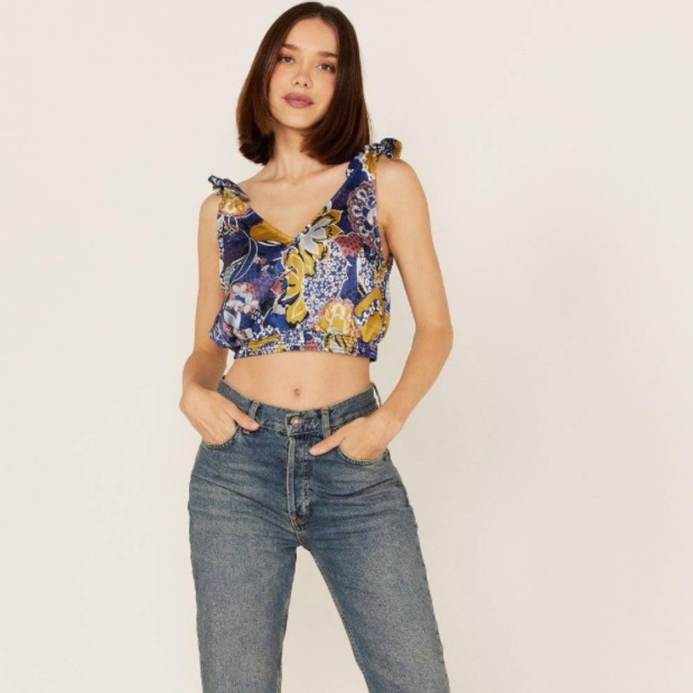 FREE PEOPLE WOMEN'S WEEKEND IN MONTAUK FLORAL PRINT CROPPED TANK TOP